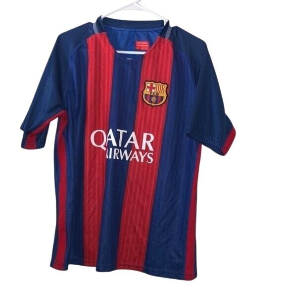 FC Barcelona Qatar Airways Soccer Jersey S 100% Polyester Red & Blue Jacob #4 - Picture 1 of 9